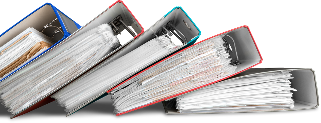 File Folders with Documents on White Background